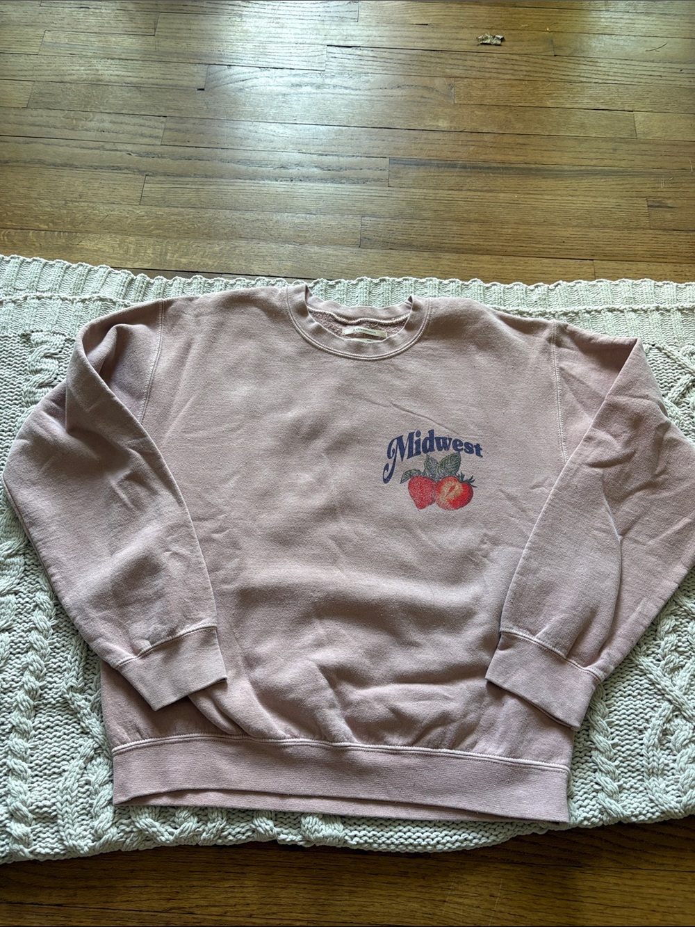 Anthropologie Dusty Pink Crewneck with Strawberry Motif